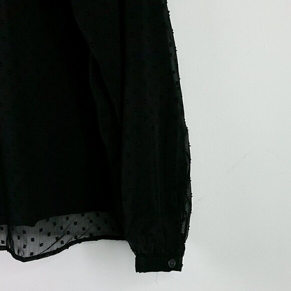 Loft - Black Swiss Dot Long Sleeve High Neck Blouse - XS - Picture 4 of 8